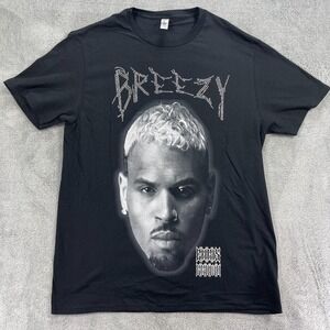 Chris Brown Breezy Bowl XX Concert Tour T Shirt Mens L Black Cotton Rhinestones